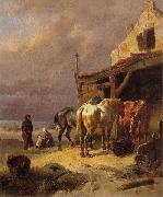 Wouterus Verschuur Draught horses resting at the beach Germany oil painting artist
